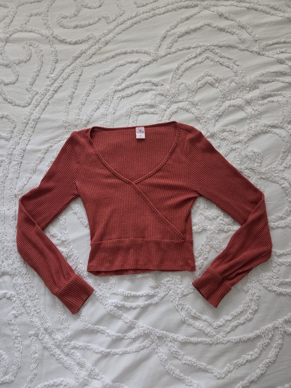 Hollister Rust Ribbed Wrap-Style Long Sleeve Top